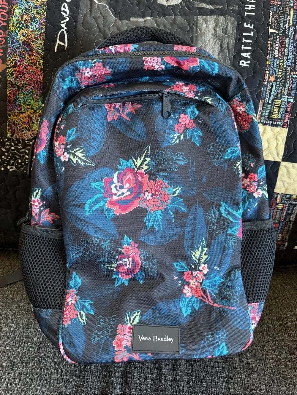 Vera Bradley Rose Foliage Reactive Grand Backpack with Pink & Teal Floral Print